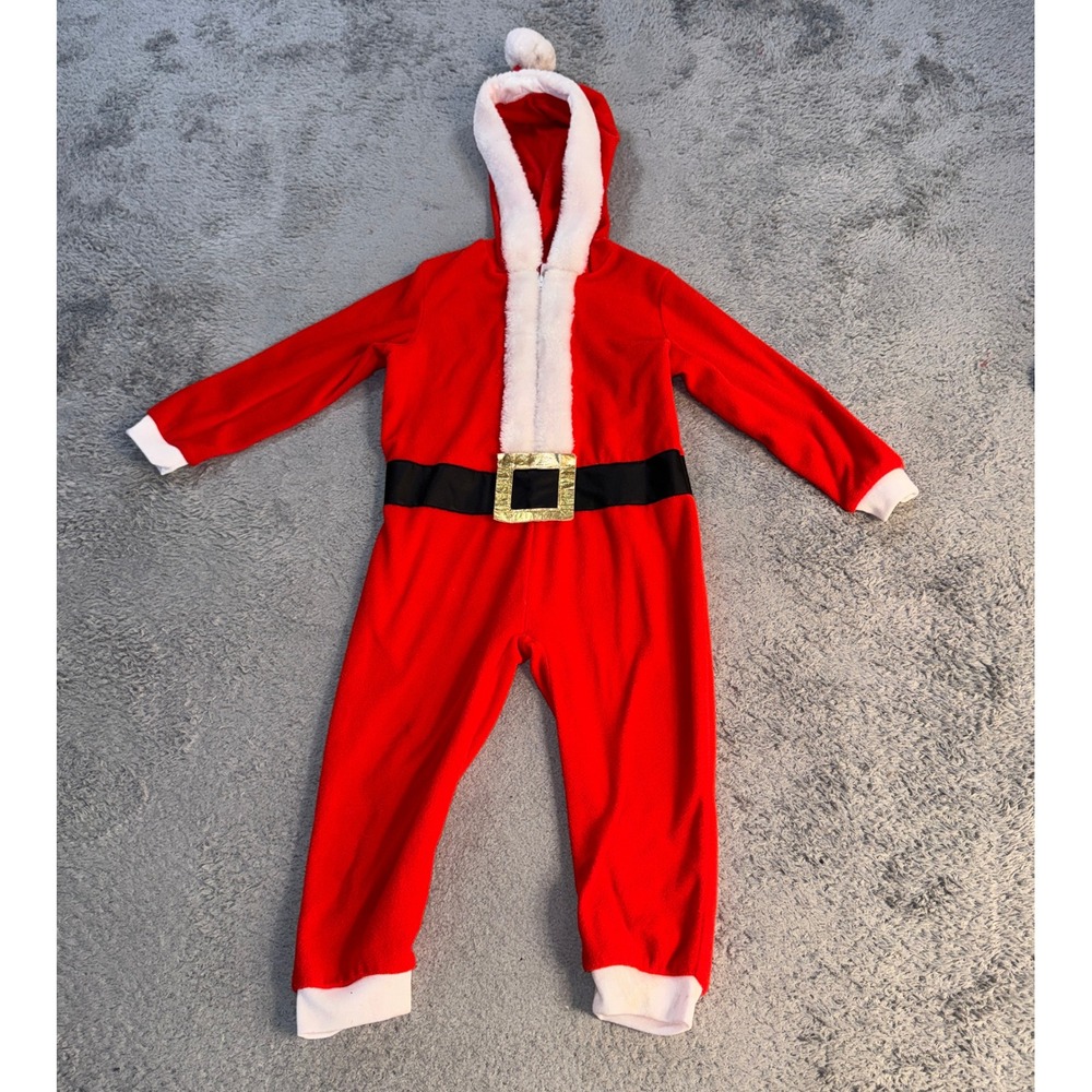 Unbranded Unisex Santa Claus Hooded Jumpsuit Child 4-6 Red Fleece Costume